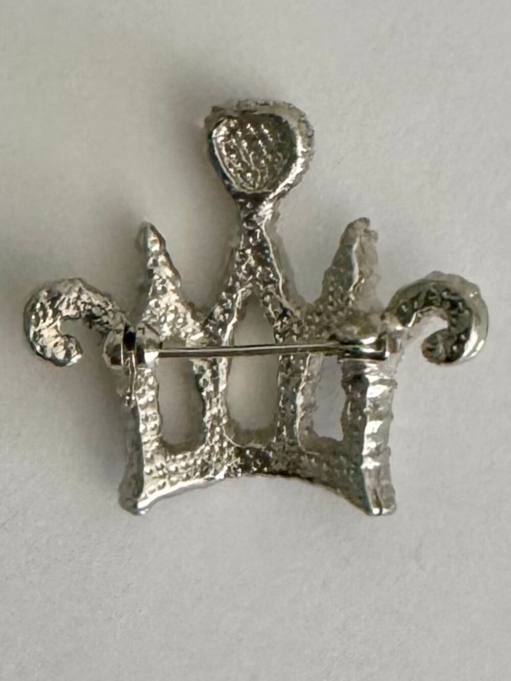 Vintage Silver Tone Rhinestone Crown Brooch Pink Heart Crystal Pin, MINT! - Picture 6 of 9